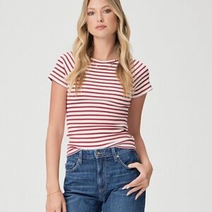 Paige "Bijou" Striped Ribbed Short Sleeve Top, L